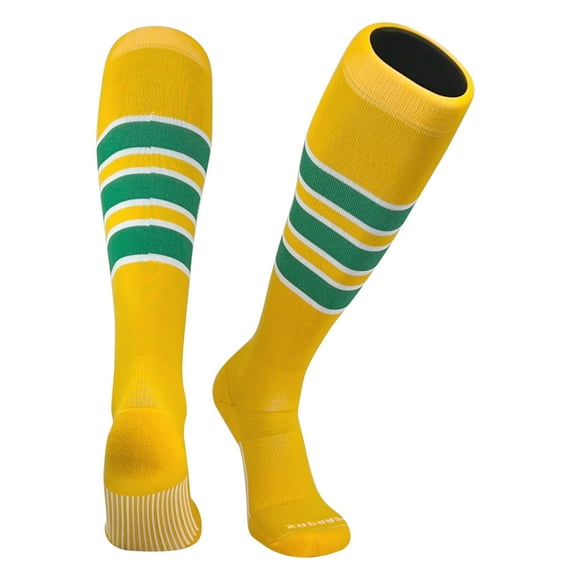PEAR SOX Striped OTC Baseball, Softball, Football Socks - Gold, White, Kelly Green (C)