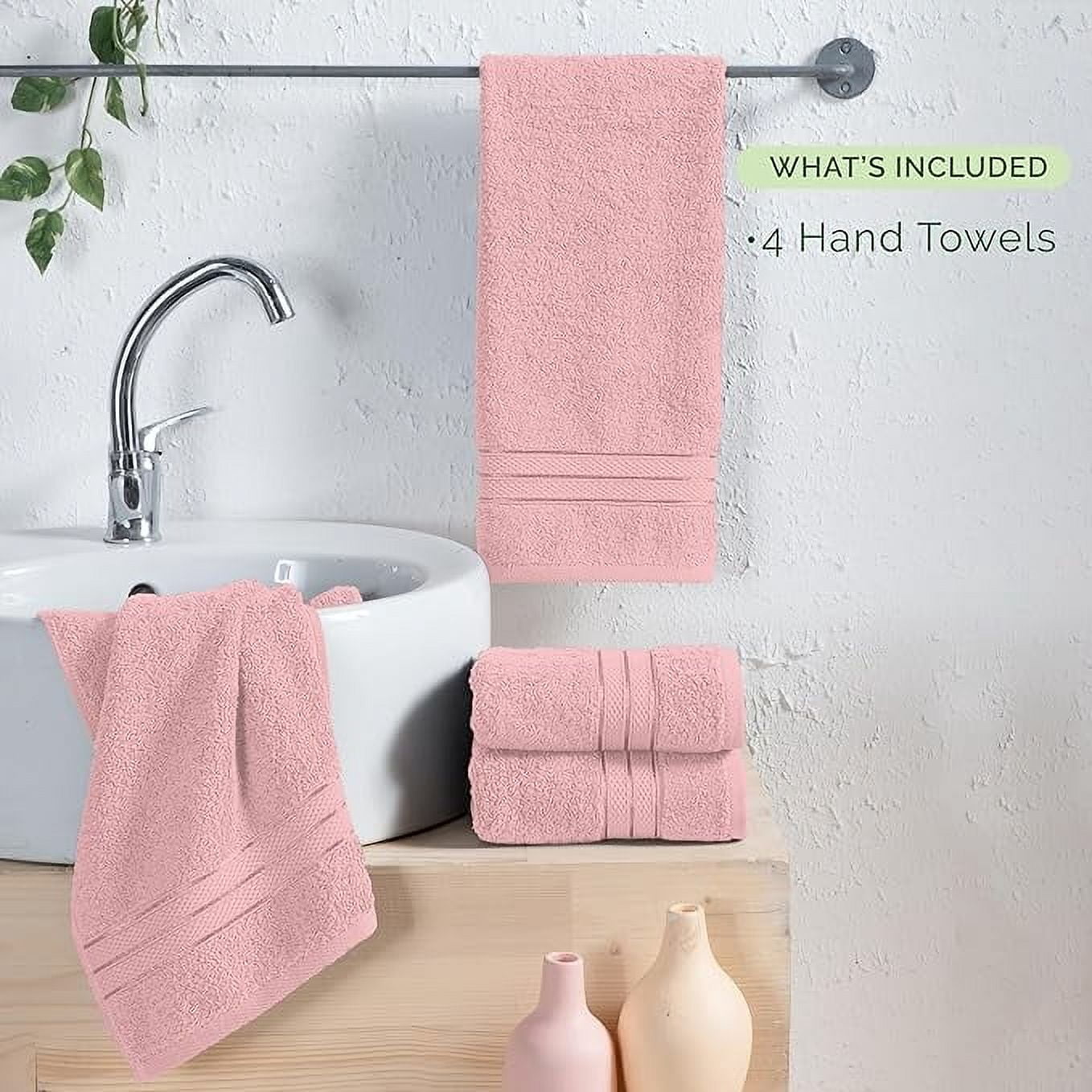 Elegant Comfort Turkish Cotton Hand Towel Set, 4-Pack, 16" x 28", Highly Absorbent - Soft Bathroom Towels, Dusty Rose