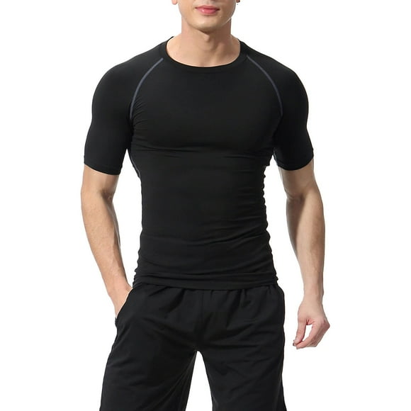 GZWYHT Mens T-Shirts,Compression Shirt Men's Spring And Summer Solid Color Quick Drying Breathable Tights Sweat Basketball Training Sports Wear Fitness Top Tshirts Shirts,Workout Shirts Black XXL
