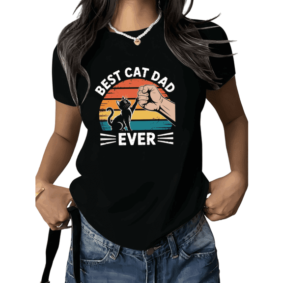 Black Retro Cat Dad Funny Trendy Tshirt Printed Tees Shirts Cat Lover Gift Casual Vintage Style Vacation S-5XL Tops