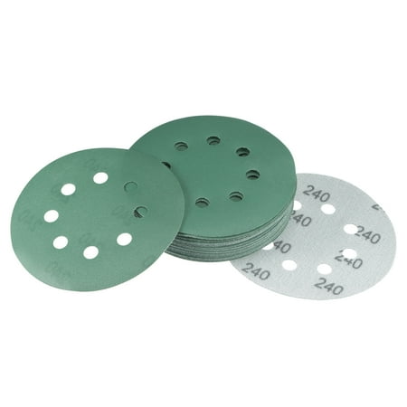 

25 Pack Green Film Sanding Disc 240 Grits 5-Inch 8-Hole Aluminum Oxide Abrasive Hook and Loop Backed Sandpapers