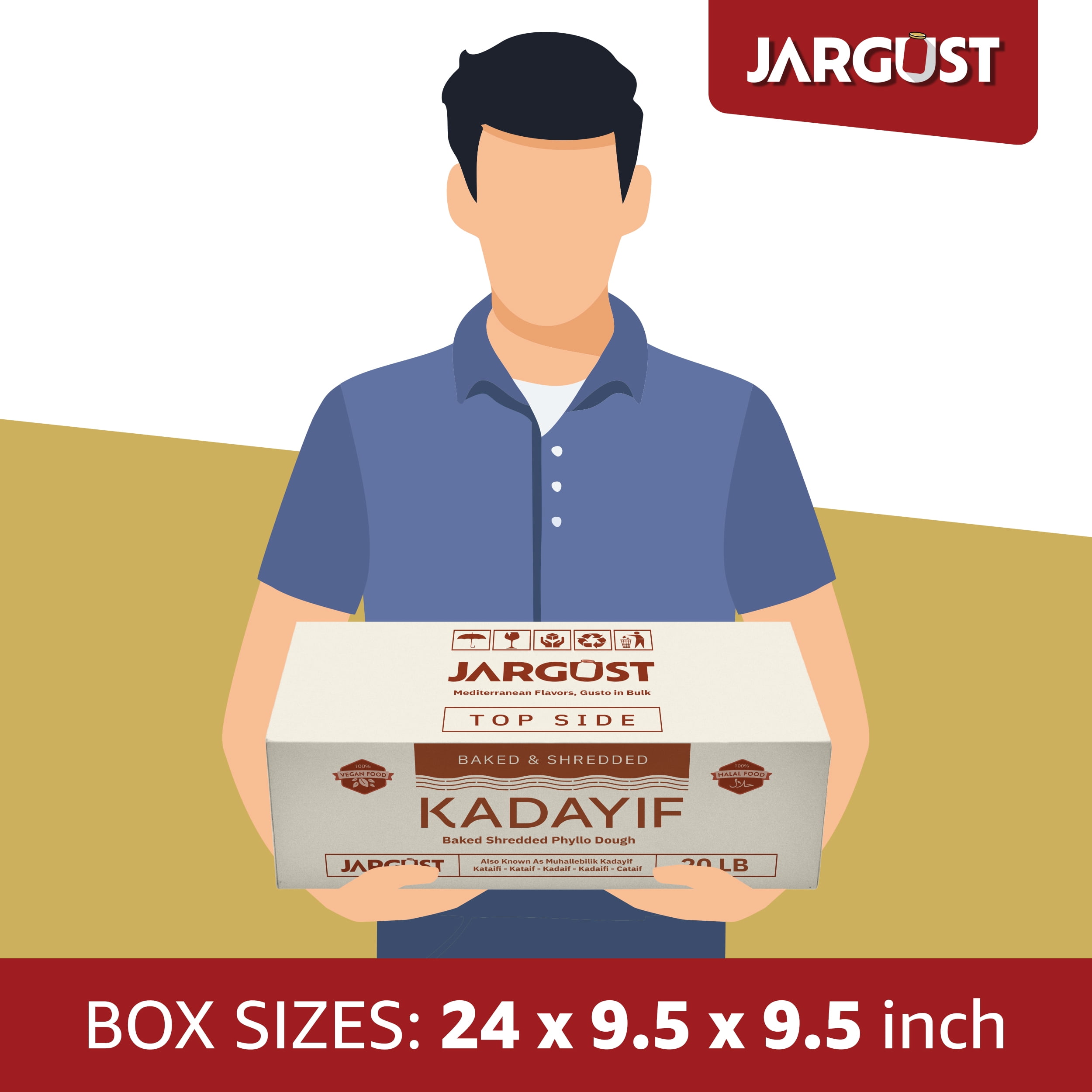 Jargust Bulk Baked & Shredded Kataifi, Shredded Fillo Dough, Pastry Dough, 20lb