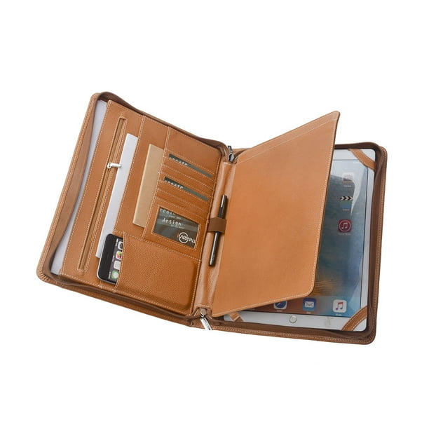 Leather Zippered Padfolio Case for 12.9 inch iPad Pro, A4 Notepad