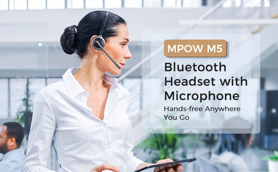 MPOW M5 Trucker Bluetooth Headset with Flip-to-mute Microphone, Bluetooth 5.0, Noise Cancelling 18Hrs Talk Time, On-ear Wireless for Home Office Call Driving -