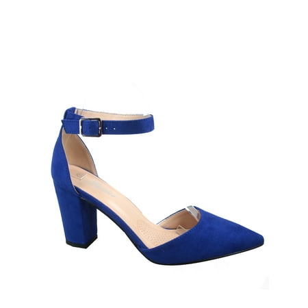 

Songful-6 Women s Pointed Toe Ankle Strap Buckle Chunky High Heels Sandals Shoes