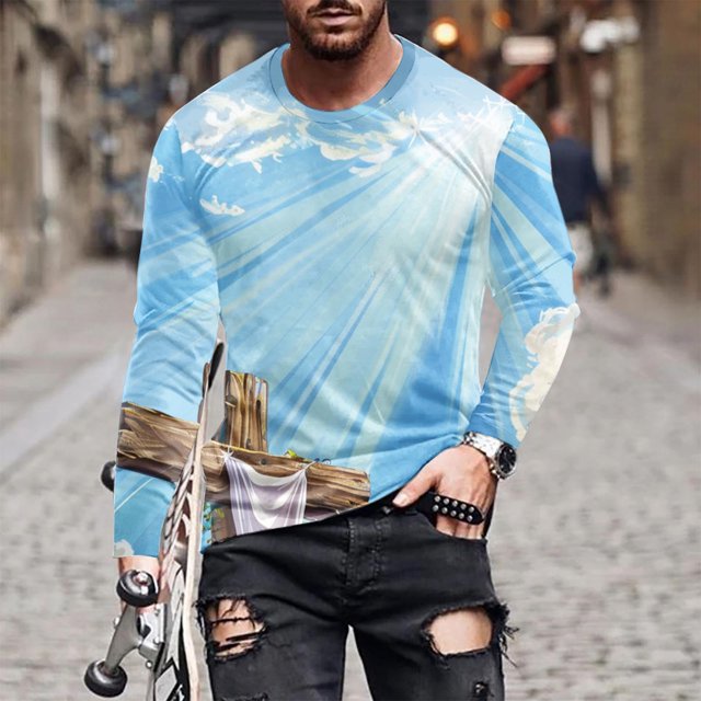 Amzcrzy - Sudadera Para Hombre, Estilo Casual, Cuello Redondo, Manga Larga, Camiseta Estampada, Blusa, Multicolor, Talla L