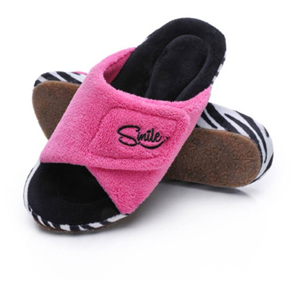 Smile Zapatillas de dormitorio ajustables con puntera abierta soporte para el arco para mujer