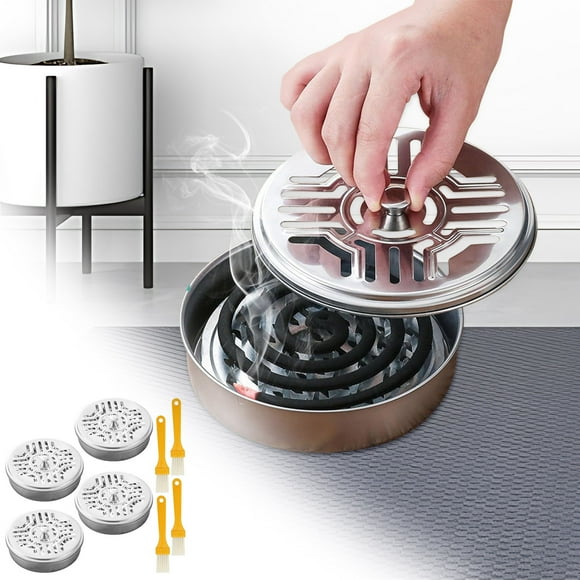 4pc Stainless Steel Mosquito Coil Box Portable Mosquito Coil Holders And Heat Mosquito Coil With 4 Brushes