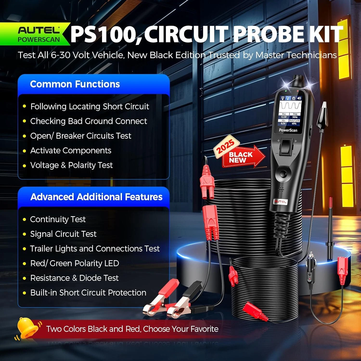 Autel PowerScan PS100 Power Circuit Probe Kit, 2026 Advanced Electrical Wire Tracer Circuit Relay Tester, Breaker Short Finder Tool, Activate Component Check Ground, Read AC DC Resistance, 40ft Cable
