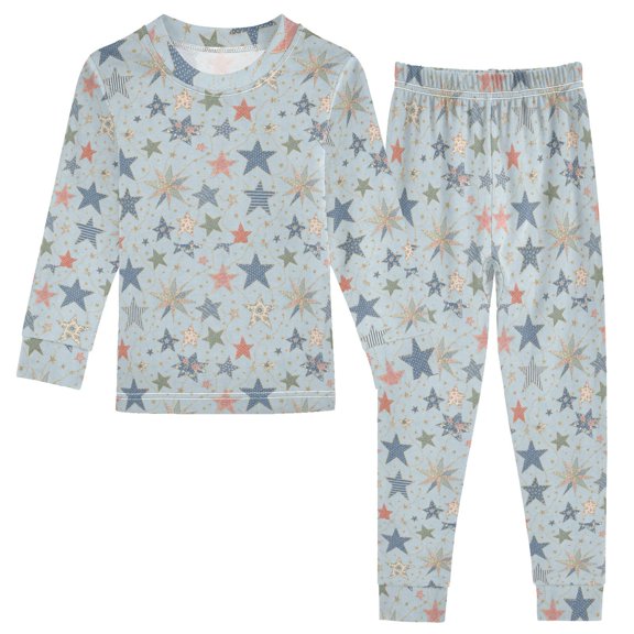 Cotton Children's Pajama Set with Long Sleeve Top and Pants for Boys & Girls Colorful Star Patterns 18M