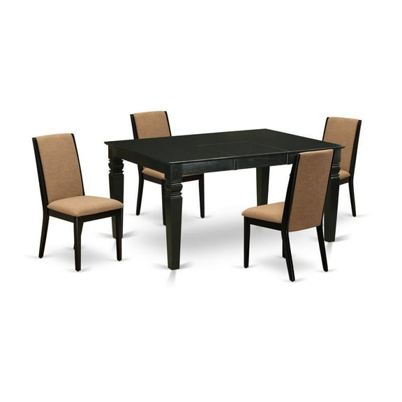 East West Furniture Weston 5-piece Wood Dining Room Table Set in Black