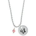 thumbnail image 1 of Delight Jewelry October - Hot Pink Crystal Bicone Silvertone Script Initial Disc - U - Charm Necklace, 20"+3", 1 of 4
