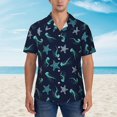 thumbnail image 2 of Bingfone Men's Short Sleeve Button Down Shirts Hawaiian Ice Blue Starfish and Jellyfish Printed Beach Shirt, 2 of 7