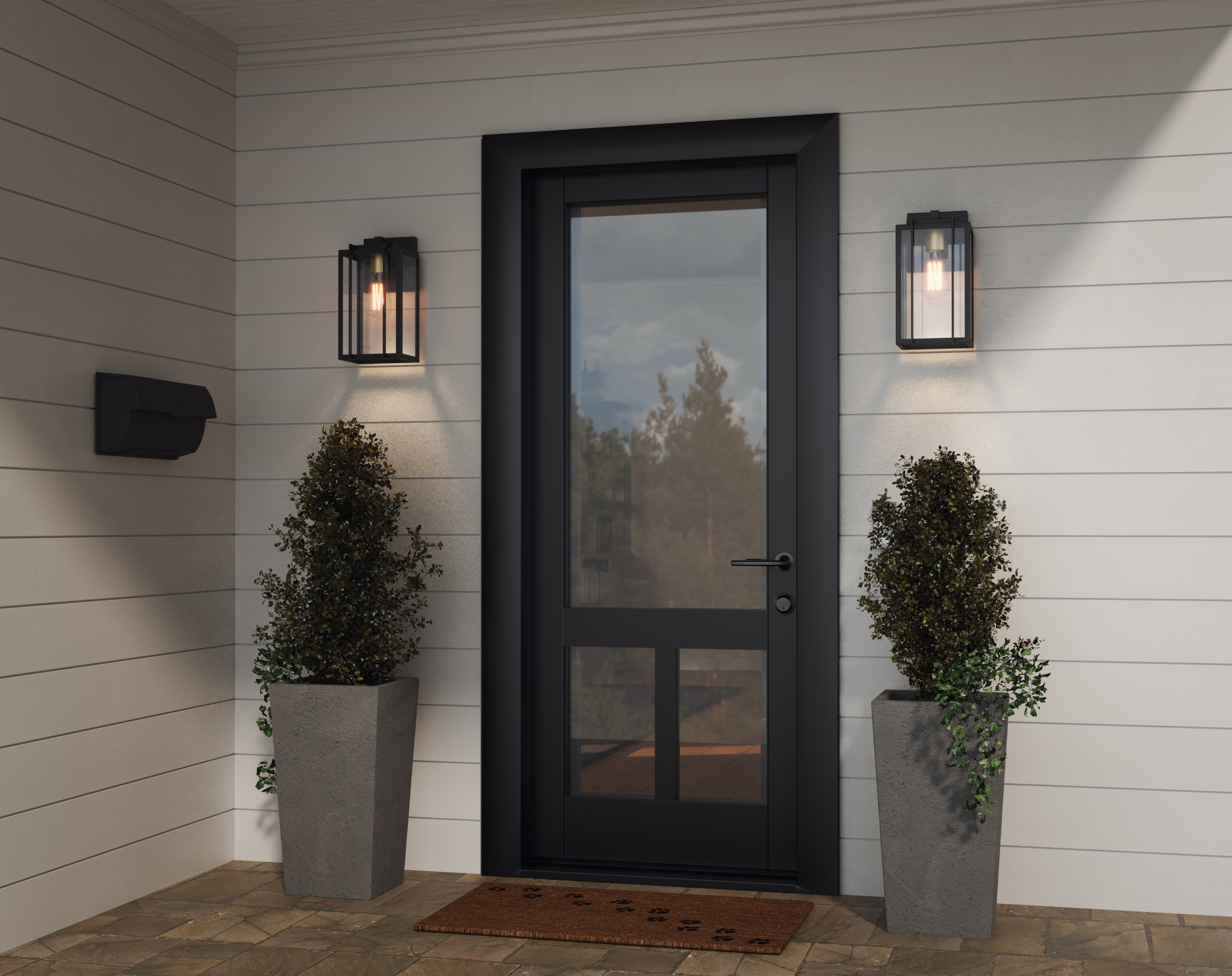 Avec Marimac Collection Modern Craftsman Black Outdoor Wall Lantern with Gold Accent