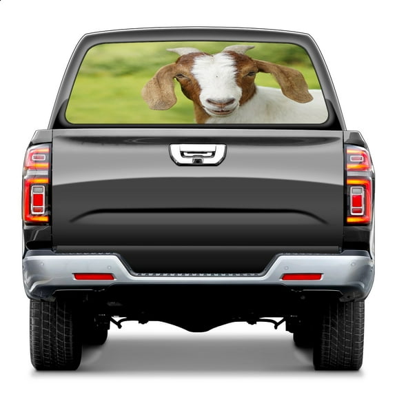 Goat White Brown Smile Farm Rear Window Decals for Trucks- Pickup Car Window Stickers Decal- Truck Back Window Tint Decal Graphic Perforated Vinyl Truck Stickers 66" X 22"