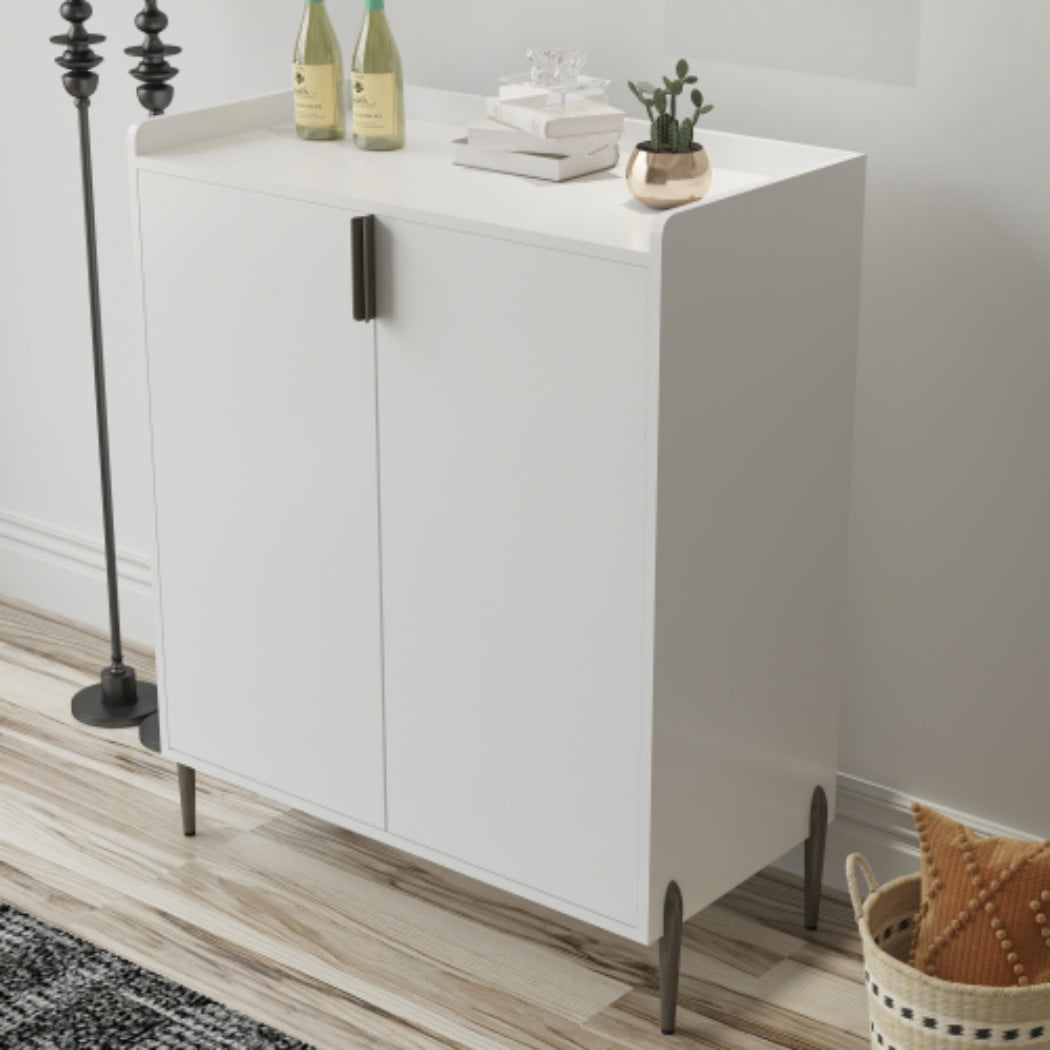 Wine Bar Cabinet, 2-Door Liquor Cabinet with 12-Bottle Wine Rack, Adjustable Shelf & Soft-Close Hinges, Sideboard Buffet Cabinet for Dining Room, Kitchen & Living Room, White