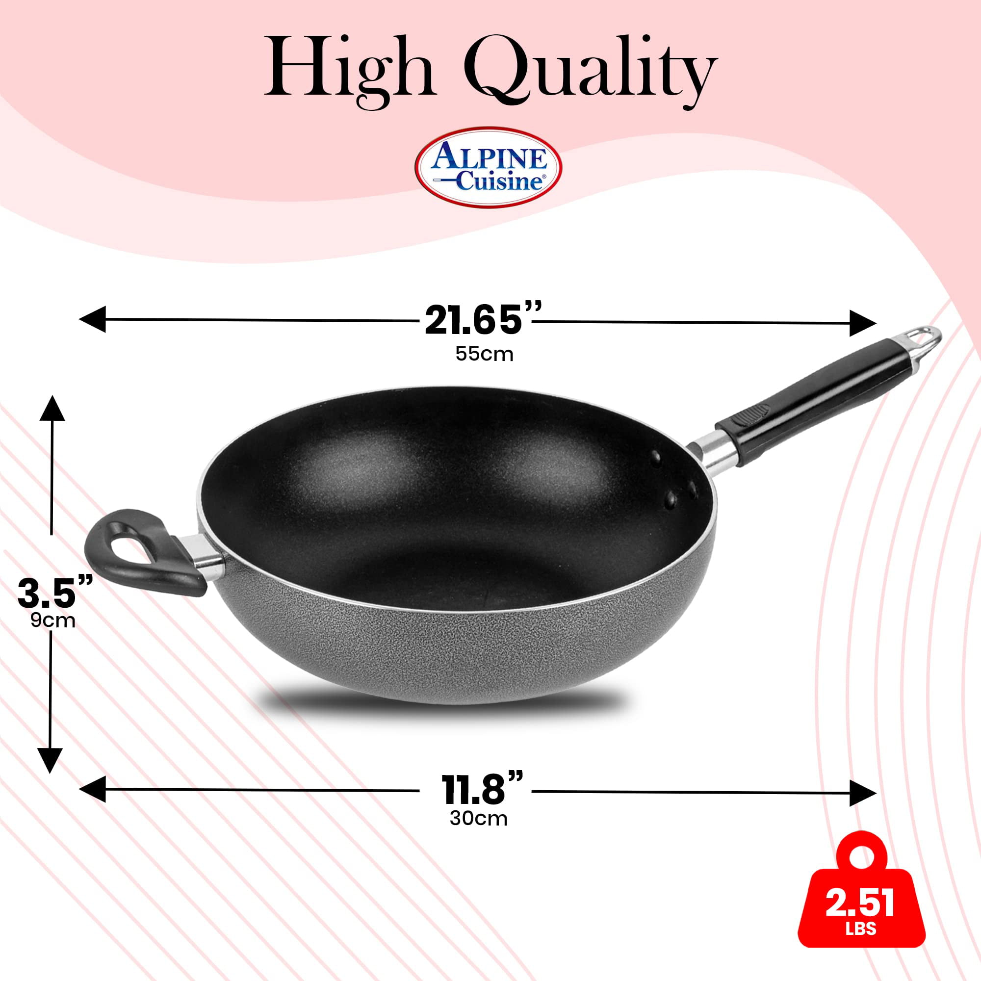 Aluminum 12 Inch Low Pot Cookware Deep Cooking Non Stick Coating Wide Wok  Style