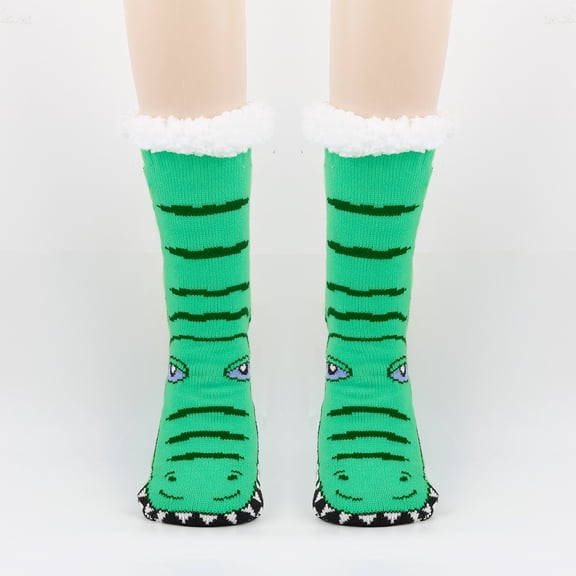 Winter Fuzzy Socks with Grippers Slipper Socks Sherpa Lining Warm Plush Soft Funny Cozy Print Gifts for Animal Lovers