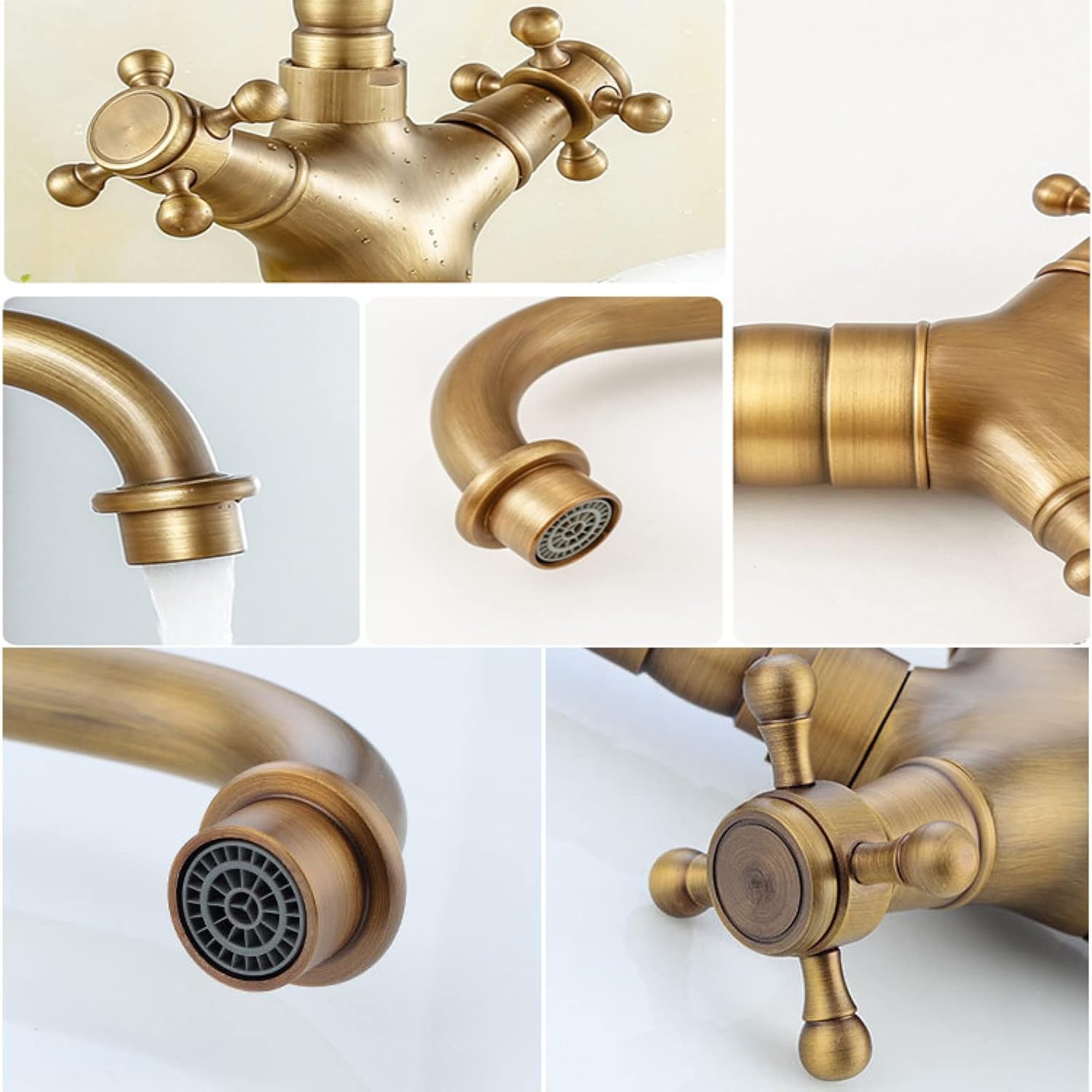Vintage Sink Faucet Bathroom,360 Degree Swivel Spout Bathroom Sink Faucet, Cold Hot Mixer Vintage Vanity Tap, Double Cross Handle Mixer Bathroom Sink Tap, Gold