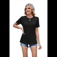 thumbnail image 3 of Blusa Informal Holgada de Corta con Cuello Redondo Plisado para Mujer, Color Negro, Talla L, 3 of 6