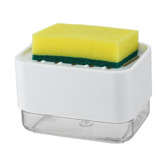 Gallickan Soap Detergent Dispenser, 2-in-1 Pump with Sponge, Sponge Holder Rack Shelf, Dishwashing Hand Soap Dispenser for Kitchen, Bathroom, Liquid Hand Pump Dispenser, White