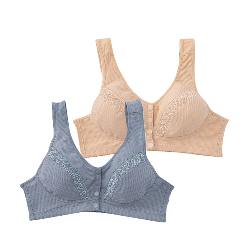 Xmarks 2 Packs Front Closure Bras for Women, Lace Front Button Shaping