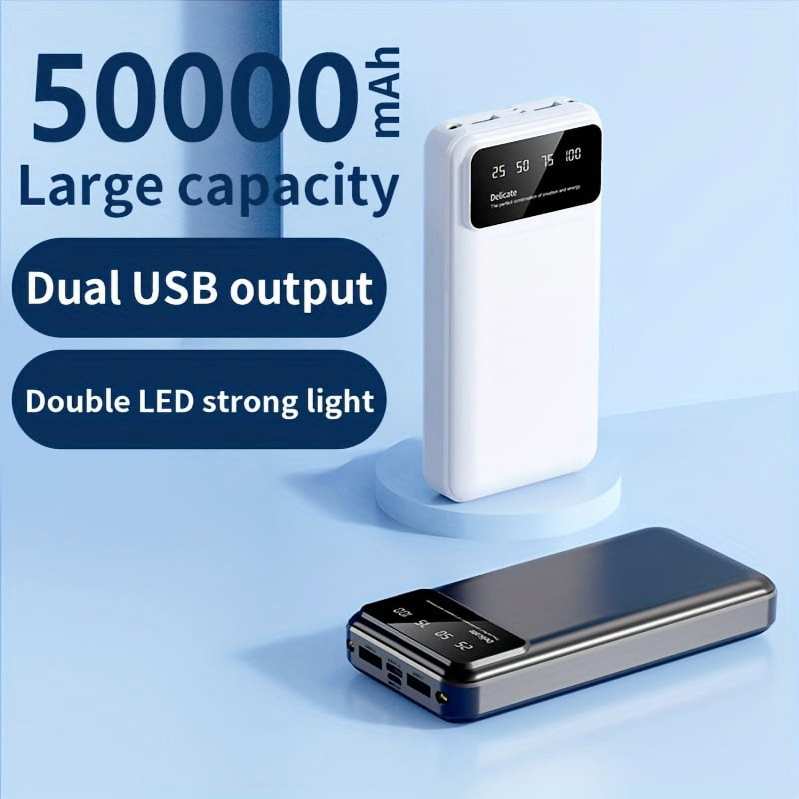 50000mAh Power Bank with LED Display & Flashlight, Portable Charger for Phone Android Devices, Outdoor Emergency Mobile Battery