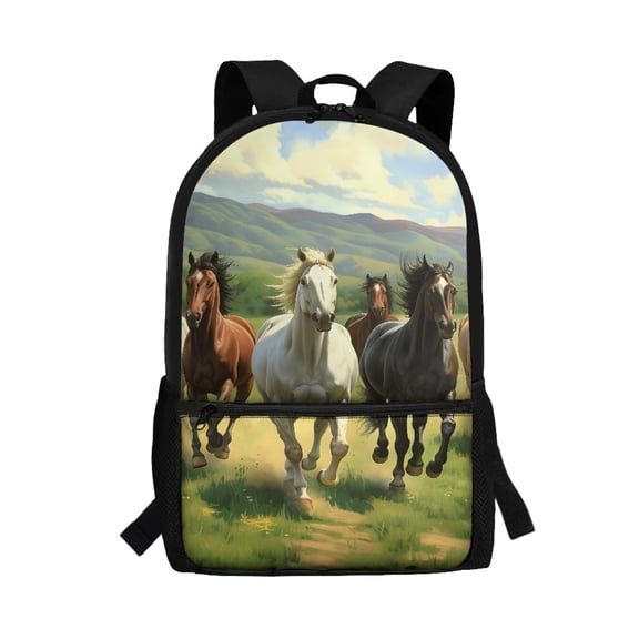 Uourmeti Galloping Horses Design Backpack, Adjustable Comfort Straps School Backpack 17 Inch Large Capacity Student Bookbag for Daily Use Travel
