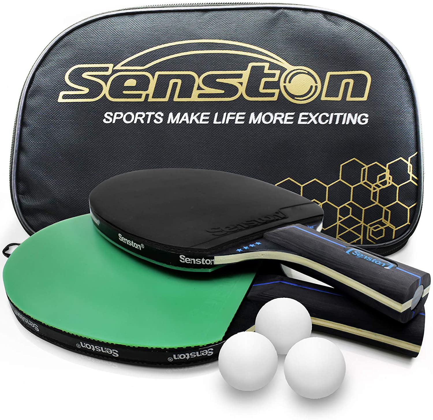 Senston Table Tennis Racket Set with 3 Balls Professional Ping Pong Paddle Set, 