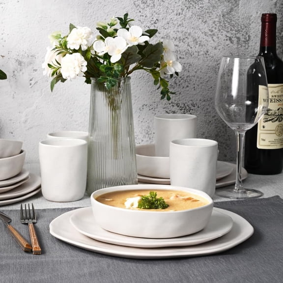 Modern Ceramic Dinnerware Sets for 4, 16 Pieces Stoneware Plates and Bowls Sets, Highly Chip Scratch Resistant, Microwave & Dishwasher Safe Dish Set for Home Kitchen, Speckled White