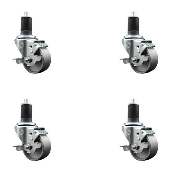 3 Inch Semi Steel Swivel 1-5/8 Inch Expanding Stem Caster Set with Brake SCC