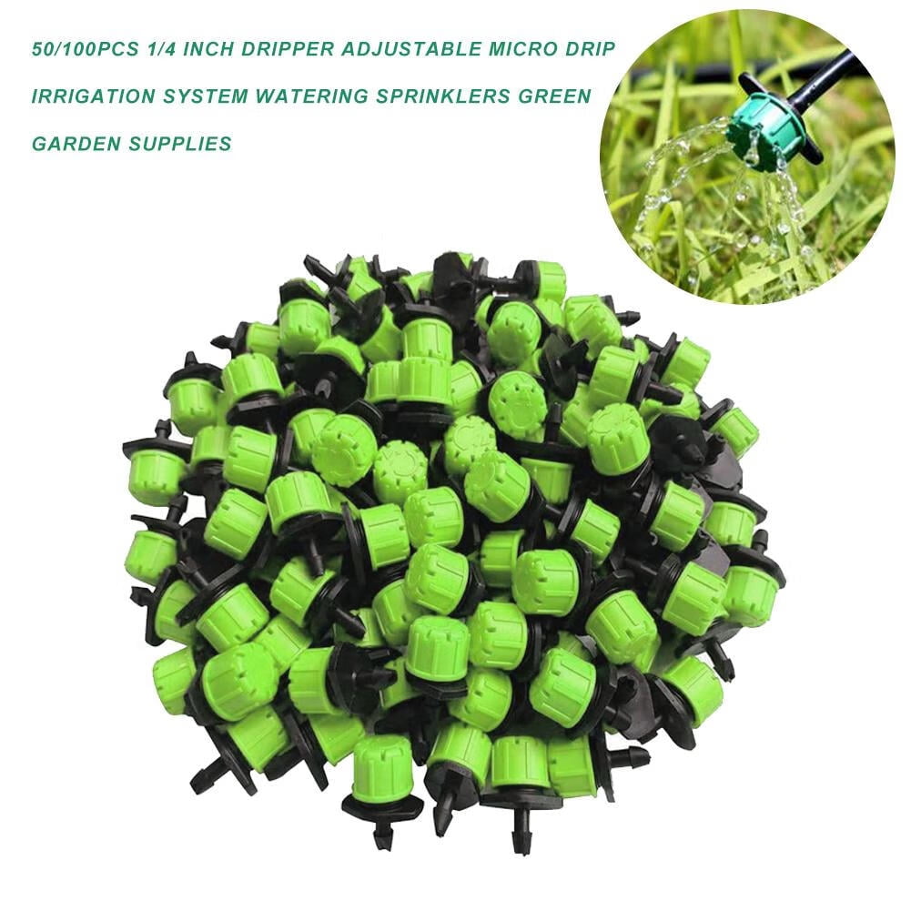 50/100PCS 1/4 Inch Dripper Adjustable Micro Drip Irrigation System Watering Sprinklers Green
