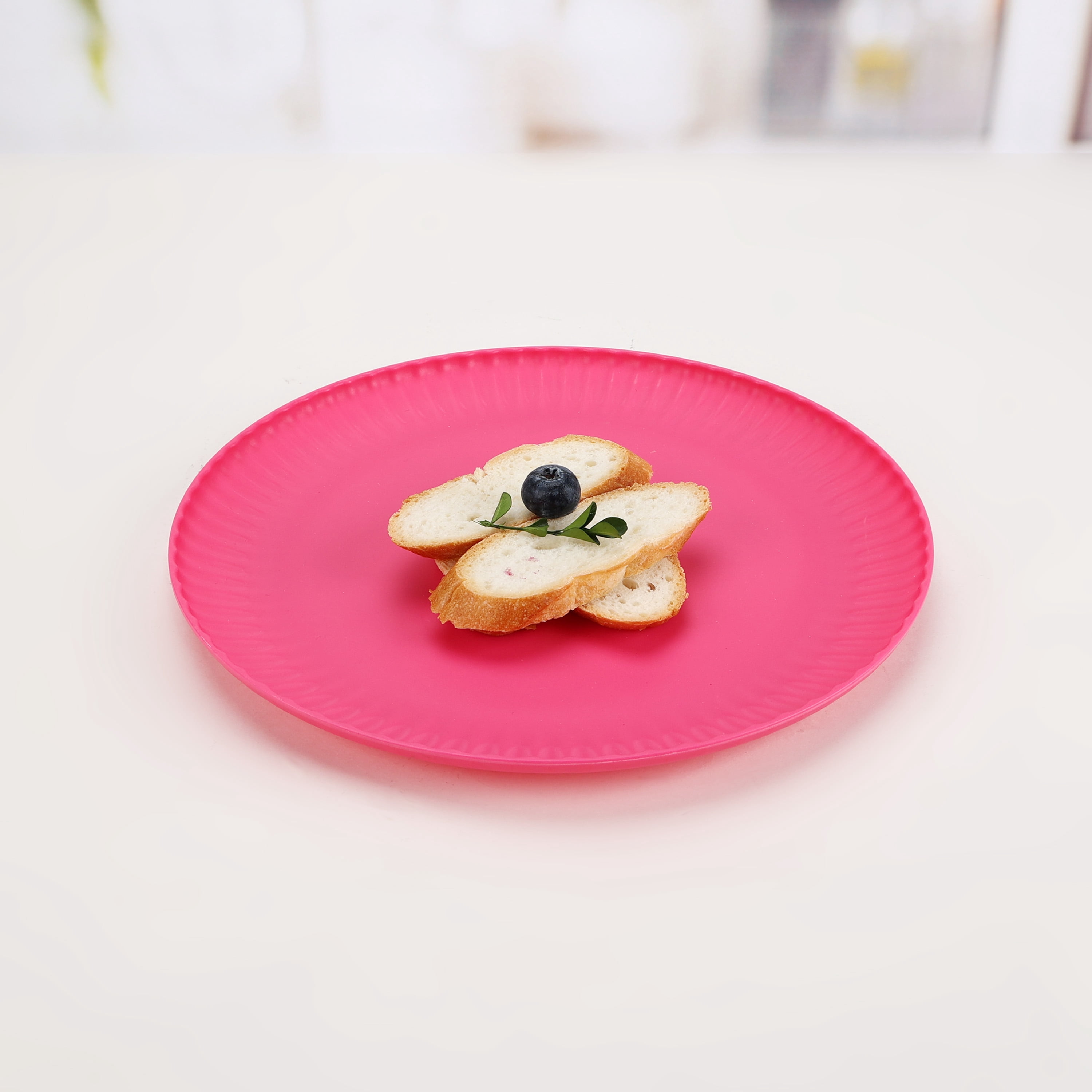 Mainstays - Fuchsia Pink Round Plastic Plate, Ribbed, 10.5 inch