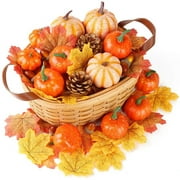 One opening Fall Thanksgiving Halloween Decoration Mini Artificial Pumpkins with Pine Cones
