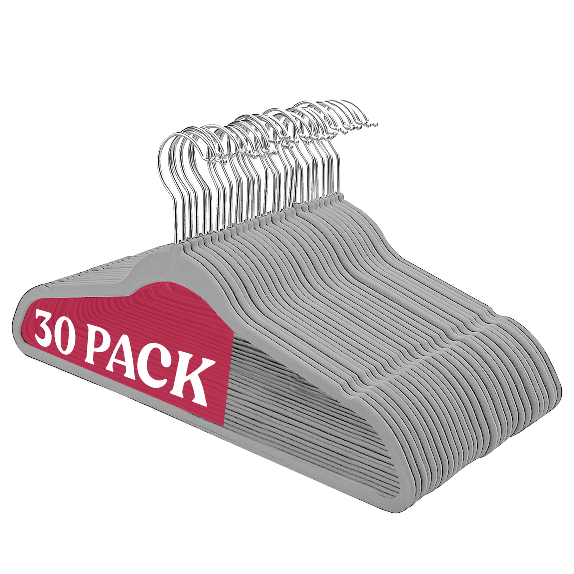 Home Collection Deals Lux Decor Collection Velvet Hangers for Closet Organization (30 Pack) - Space Saving & Non-Slip - Gray