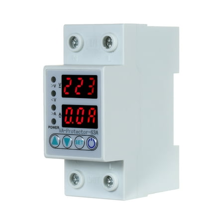 

CACAGOO 63A Din Rail Adjustable Over Voltage and Under Voltage Protective Device Protector Relay Over Current Protection Home Usage Dual LED Display