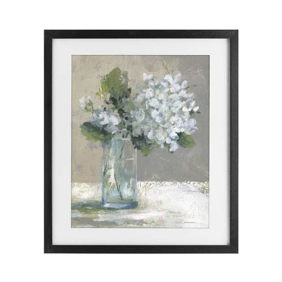 Stupell Industries Traditional Serene White Hydrangeas in Glass Black Framed Print Under Glass, 13 x 16, by Carol Robinson