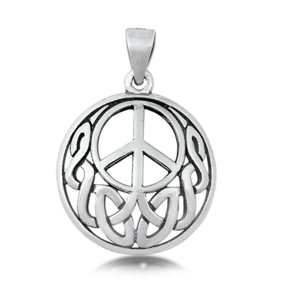 Sterling Silver Peace Sign Pendant Medallion Celtic Knot Open Cutout Charm 925 Jewelry Female Unisex