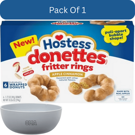 Hostess Donettes Apple Fritter Rings, 6-Count, 10.36 oz- With White Bowl By OMA