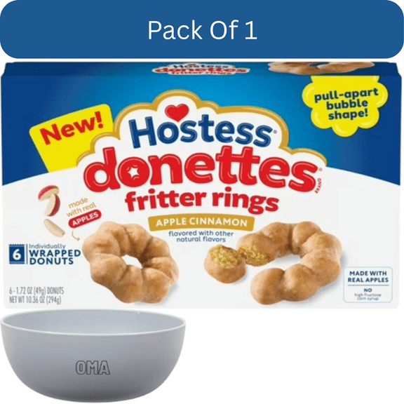 Hostess Donettes Apple Fritter Rings, 6-Count, 10.36 oz- With White Bowl By OMA