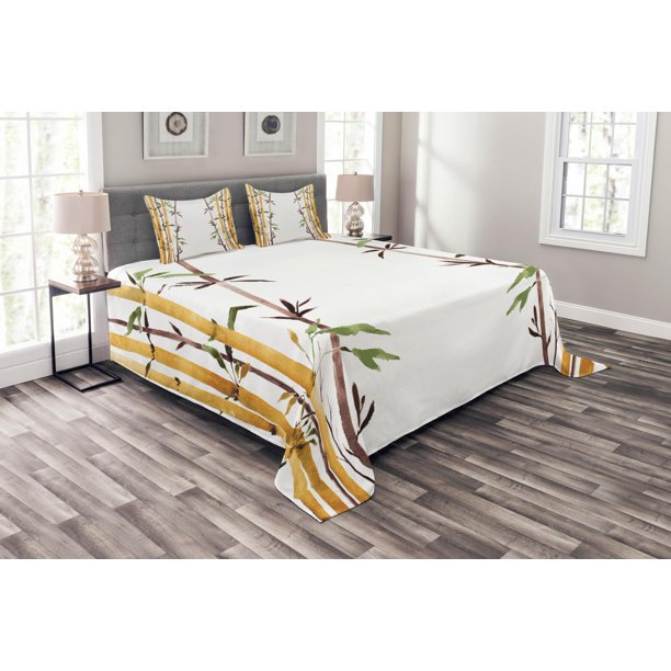 Bamboo Bedspread Set Queen Size, Bamboo Grove Calm Your Mind Slow Down