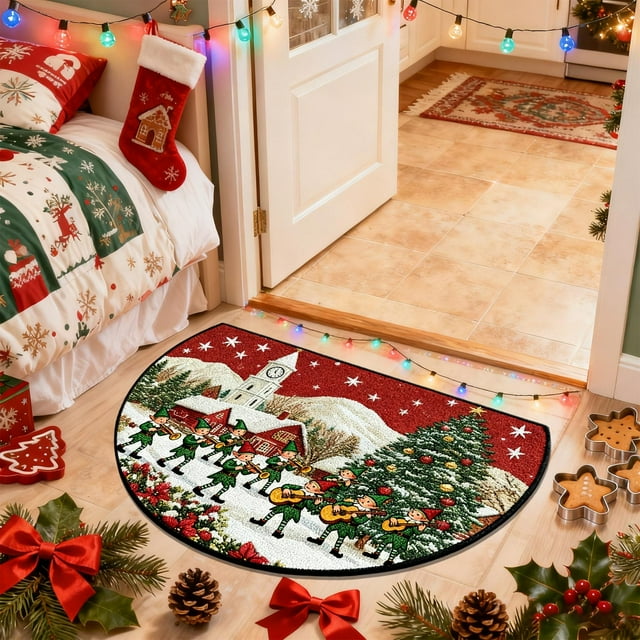 Todaioua Semicircle Christmas Doormat 40x60cm - Non-Slip Absorbent Kitchen Rug, Washable Polyester Holiday Floor Mat for Indoor Outdoor Entryway, Bathroom & Porch Decor