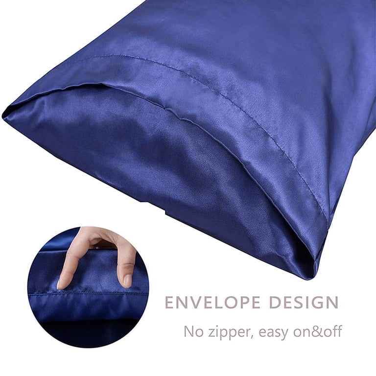 Auchen Satin Pillowcase Set of 2 Standard, Dark Blue photo 6