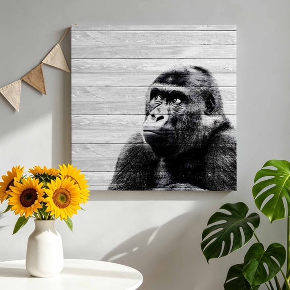 Gorilla Portrait Canvas Wall Art for Living Room, Animal Minimalist Modern Wood Grain Poster Print Painting for Bedroom Office Home Decoration Wall Pictures Prepare To Hang 8"x8"
