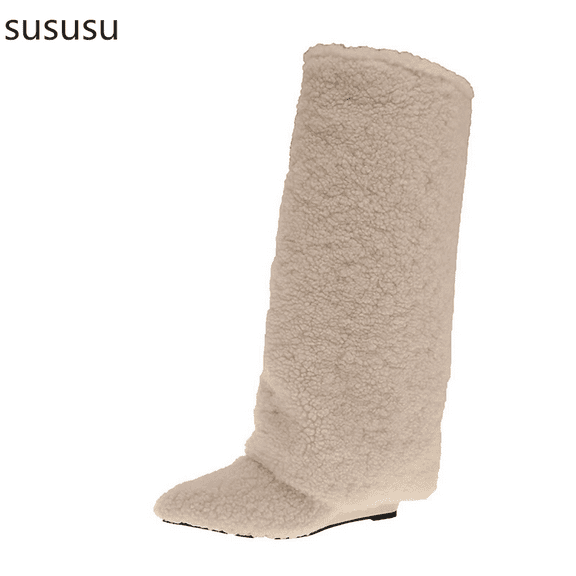 Stylish Suede Mid Calf Boots with Pointed Toe and Ankle Wrap Strap for Women Comfortable Knee High Dress Boots Ideal Fall Winter Fashion Footwear