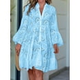 thumbnail image 4 of Women'S 2025 Lace Eyelet Embroidery Dress V-Neck Trumpet Sleeve Boho Flowy Swing Dress Blue XXL, 4 of 7