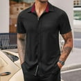 thumbnail image 4 of bnaln Men's Short Sleeve Polyester Shirts Dress Shirt Wedding Hawaiian Button Down Shirts Summer Beach Casual T Shirts,Classic Regular Fit,Black,Size L, 4 of 9