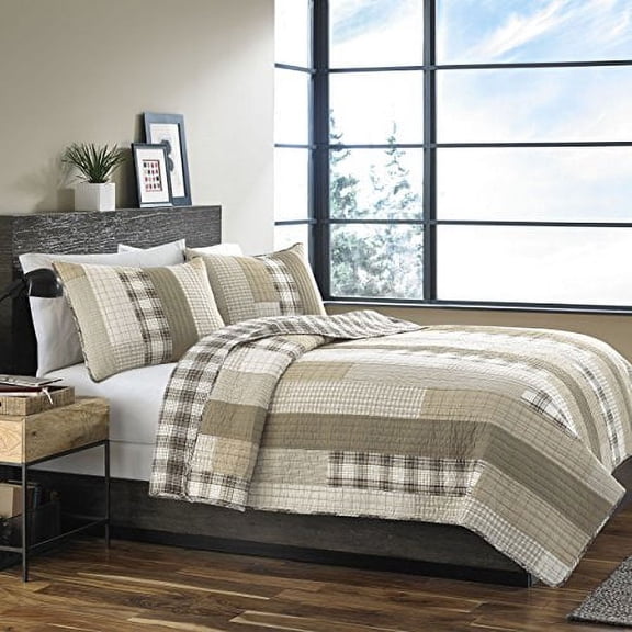 Eddie Bauer Home | Fairview Collection | 100% Cotton Reversible & Lightweight Quilt with Matching Shams, Pre-Washed for Extra Comfort, Full/Queen, Sand