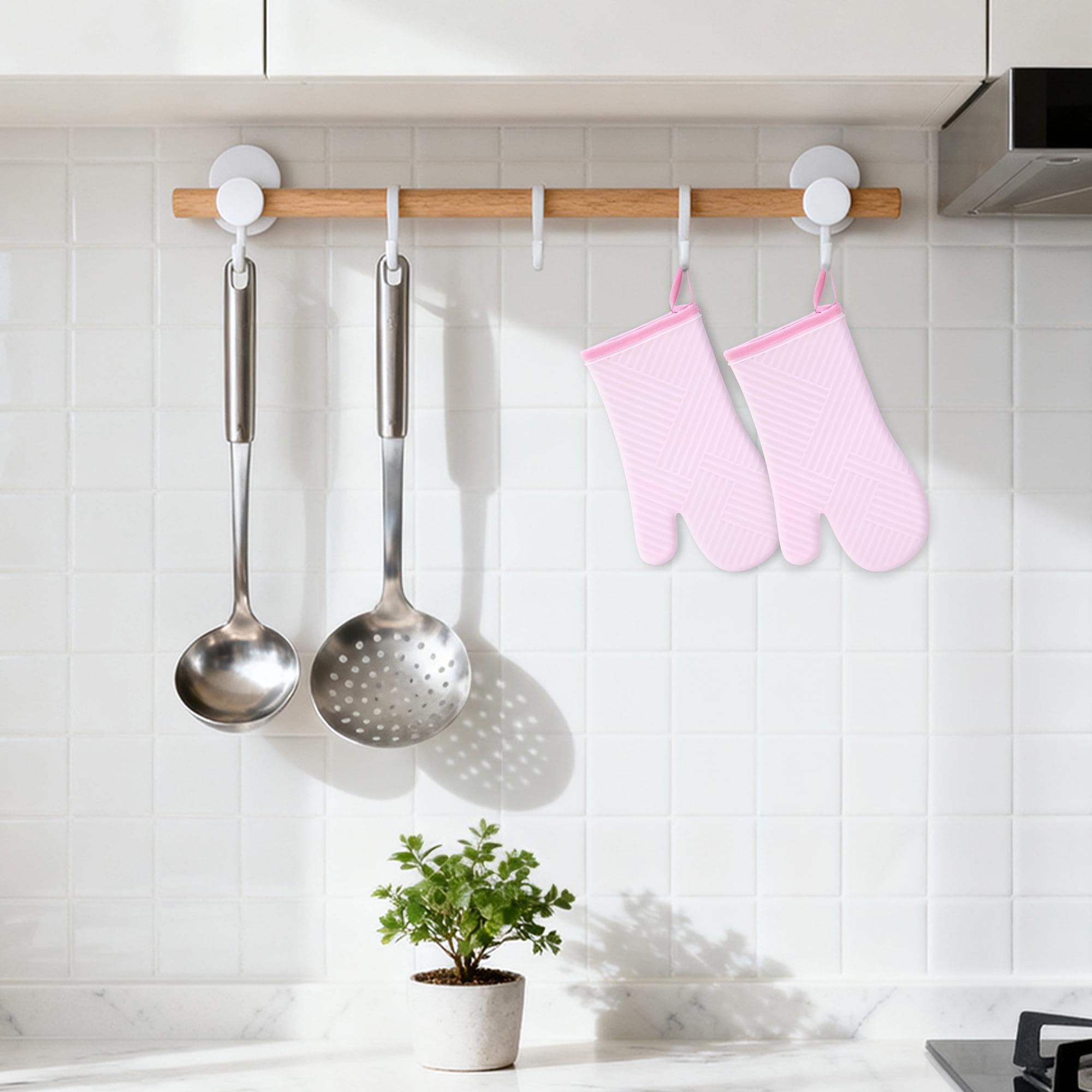 REGALWOVEN Oven Mitts and Pot Holders Sets of 4, Heat Resistant and Non-Slip Pink 13x7.5inch