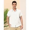 thumbnail image 2 of Lars Amadeus Camisas de lino para hombre, manga corta, cuello de punto, color sólido, camisa de verano con bolsillo blanco M Unique Bargains Camisas, 2 of 6
